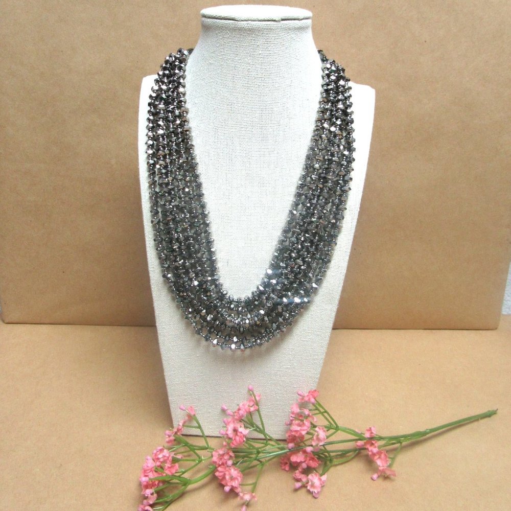 Gorgeous KIAM FAMILY 7 Strand HEMATITE Bead Silver Black Necklace Bold Shimmer